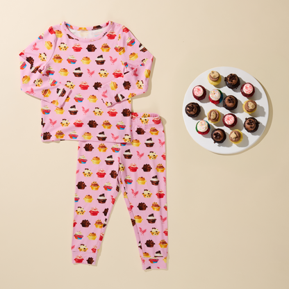 Kids Bamboo PJ Set - Pink Cupcakes