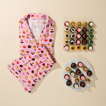 Womens Short Bamboo PJ Set - Pink Cupcakes