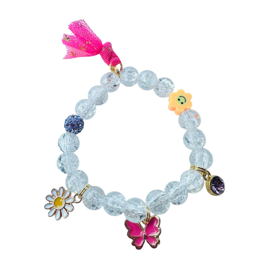 Pink Butterfly Blue Beaded Bracelet