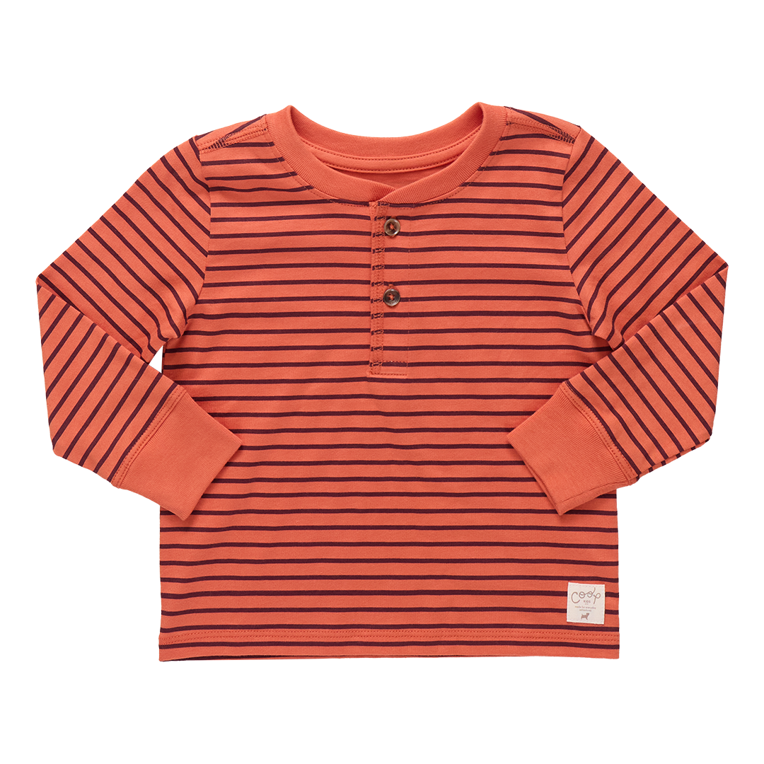 Scout Long Sleeve Henley - Orange Mini Stripe