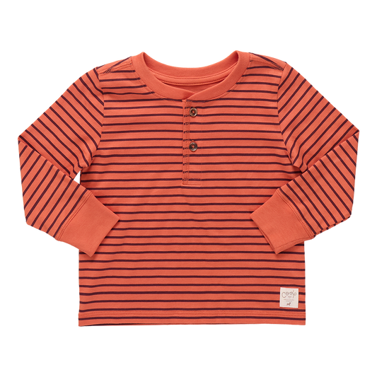 Scout Long Sleeve Henley - Orange Mini Stripe