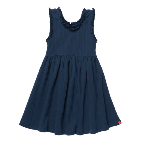 Joy Ruffle Rib Dress - Navy