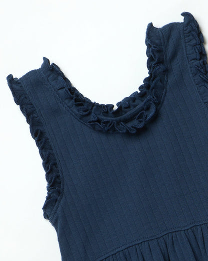 Joy Ruffle Rib Dress - Navy
