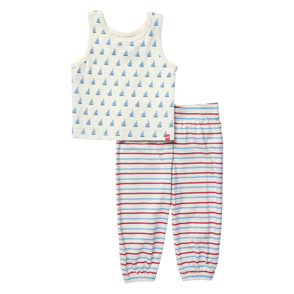 Baby Sleeveless Peekaboo Set - Sailboats
