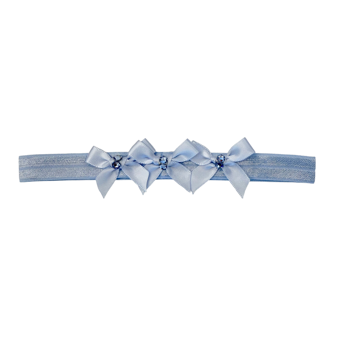 Small Satin Baby Band: Blue Bows