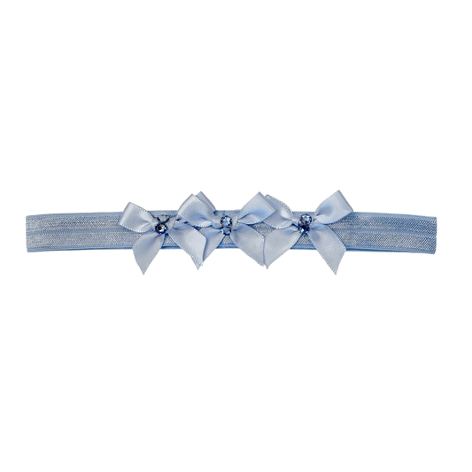Small Satin Baby Band: Blue Bows