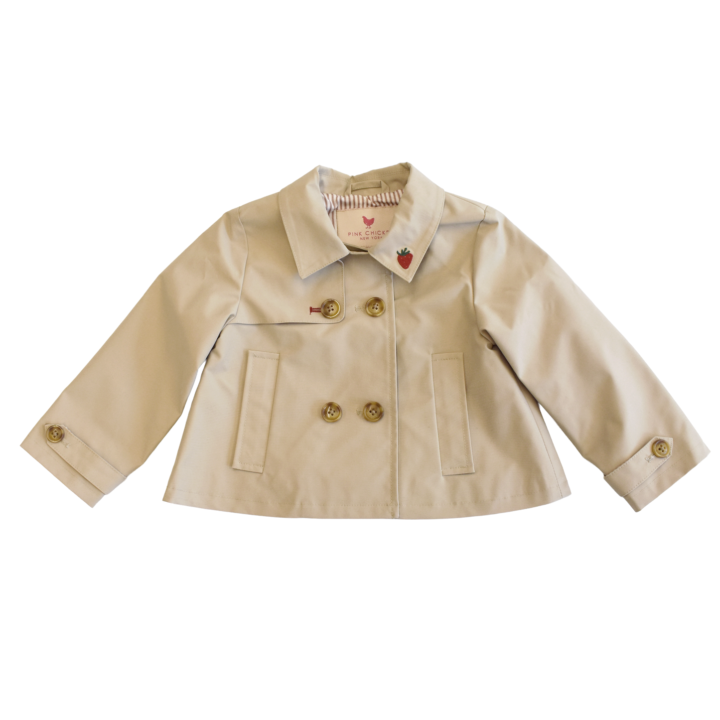 Girls Ramie Crop Trench - Strawberry Embroidery