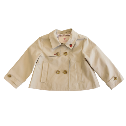 Girls Ramie Crop Trench - Strawberry Embroidery