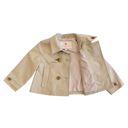 Girls Ramie Crop Trench - Strawberry Embroidery
