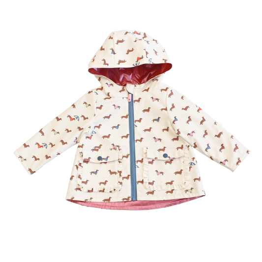 Girls Rafa Reversible Raincoat - Rainy Day Dachshunds