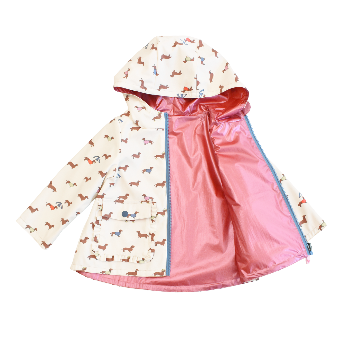 Girls Rafa Reversible Raincoat - Rainy Day Dachshunds