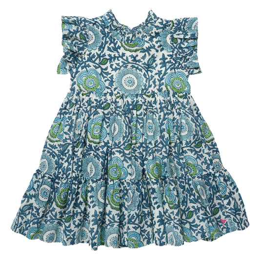 Girls Jennifer Dress - Blue Lisbon Floral