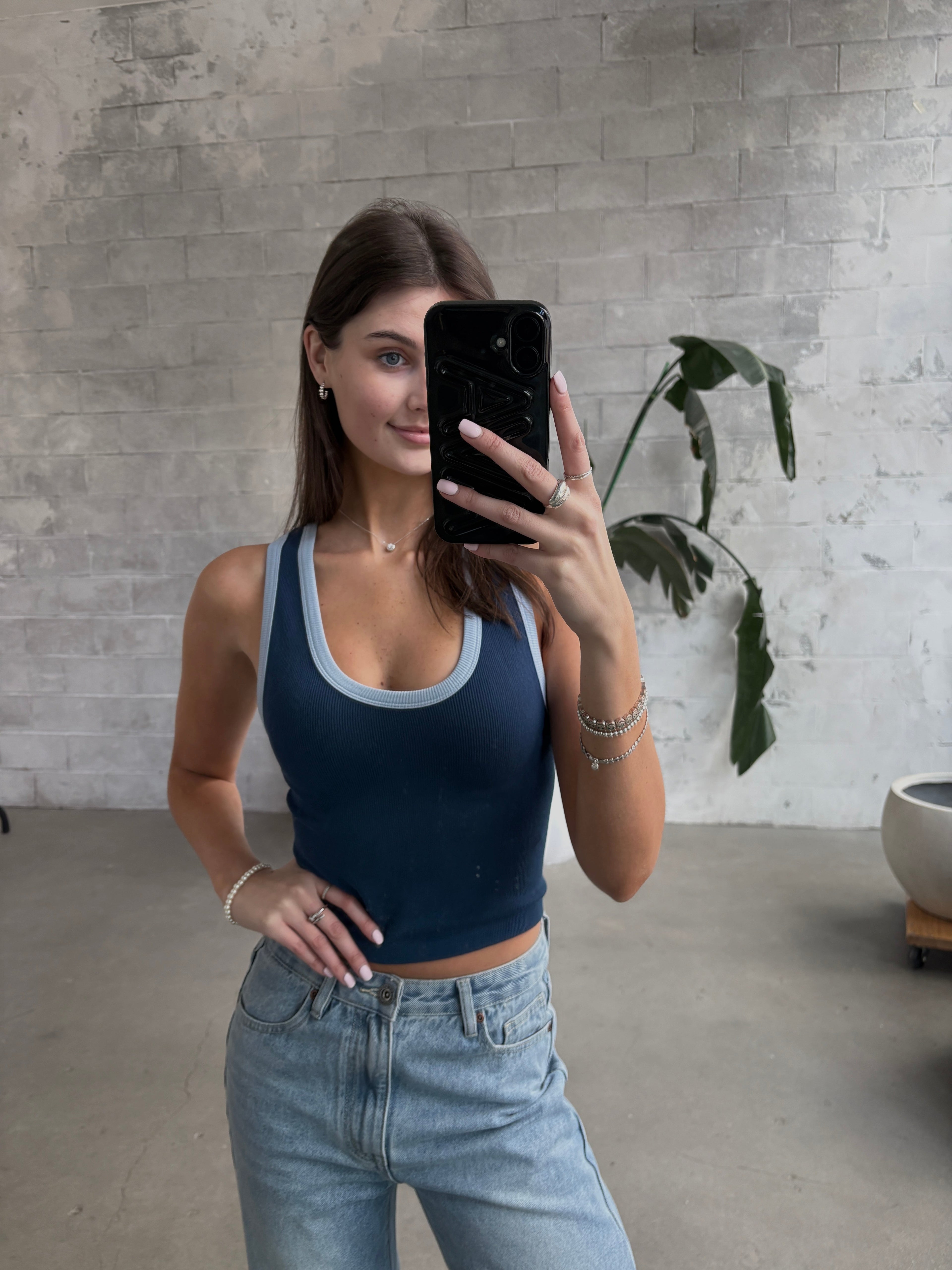 C'EST MOI Rib Deep Scoop Neck Tank