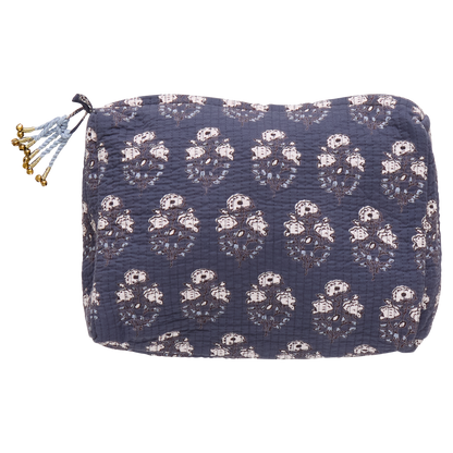 Large Quilted Pouch - Navy Strawflower