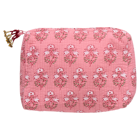Large Quilted Pouch - Pink Strawflower