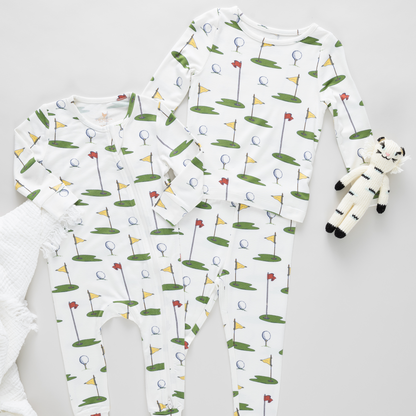 Kids Bamboo PJ Set - Cream Golf Tournament
