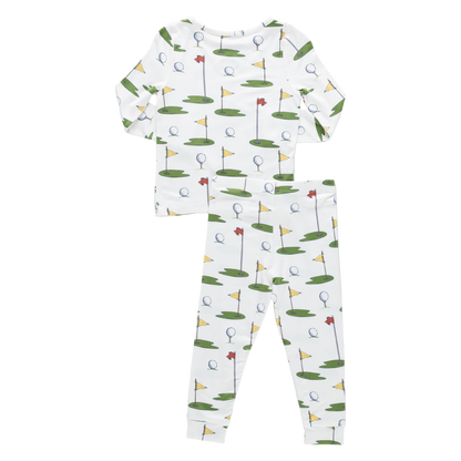 Kids Bamboo PJ Set - Cream Golf Tournament