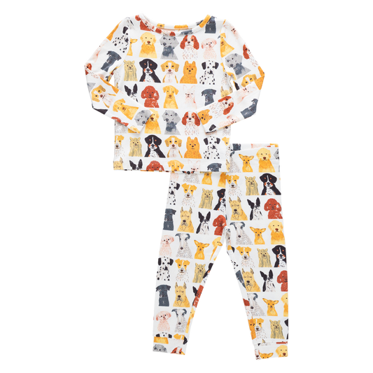 Kids Bamboo PJ Set - Small Watercolor Dogs