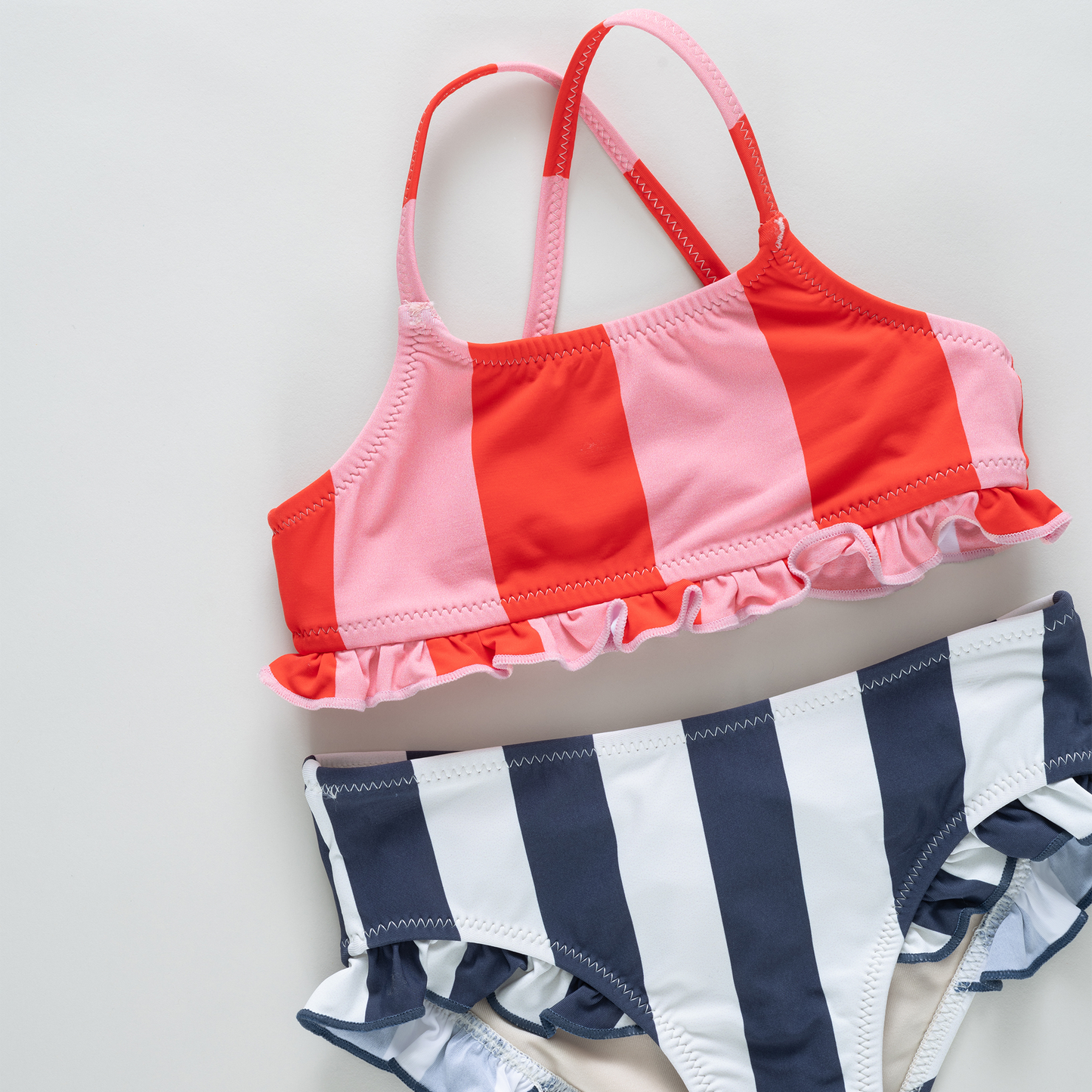 Girls Joy Bikini - Wide Pink and Red Stripe