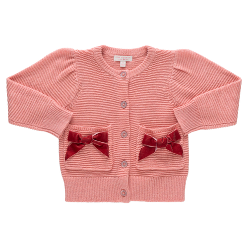 Girls Bow Pocket Sweater - Red Velvet Bows