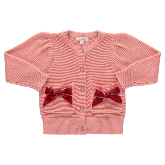 Girls Bow Pocket Sweater - Red Velvet Bows