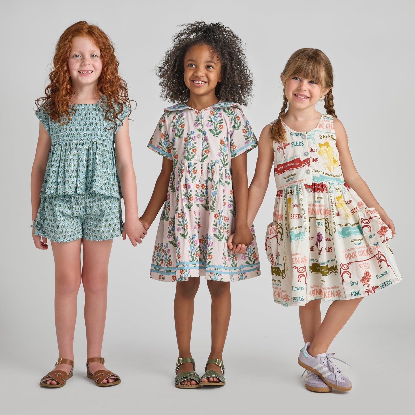 Girls Elowen Dress - Pink Dewdrop Block Print