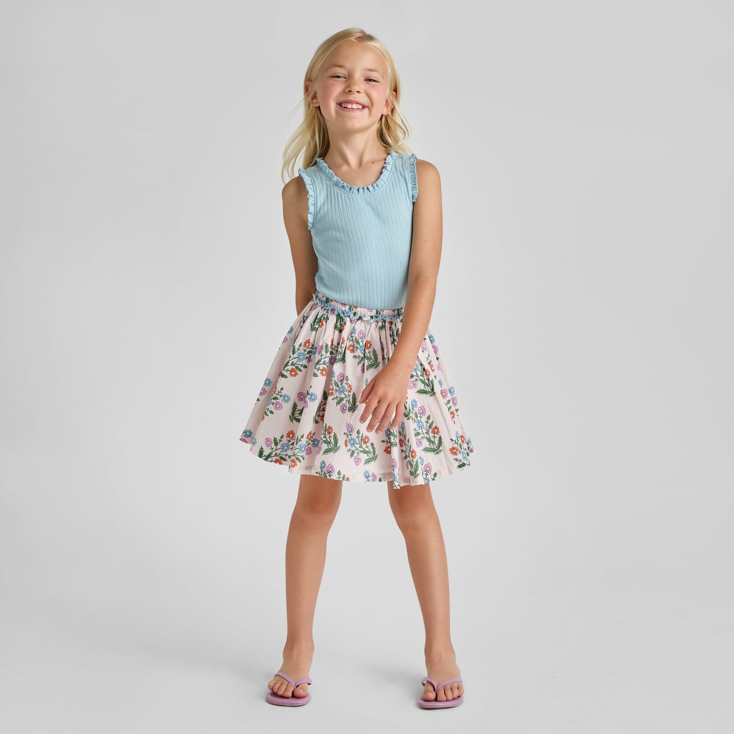 Girls Gianna Skirt - Pink Dewdrop Block Print