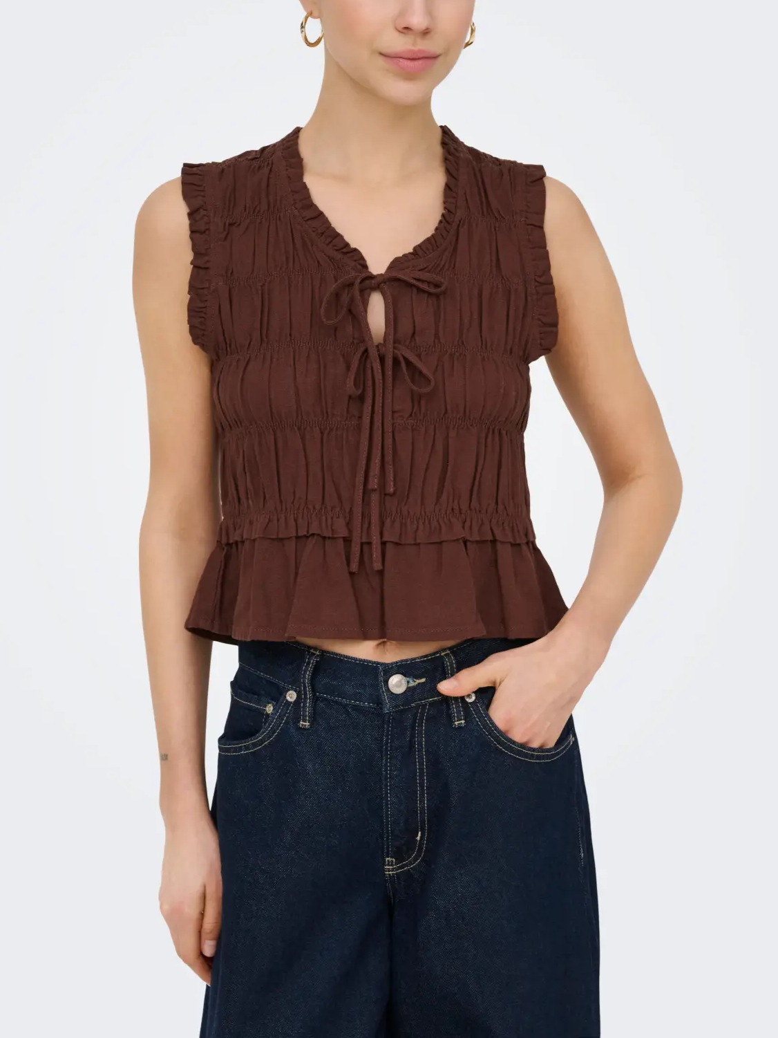 ONLY Linen Sleeveless Frill Top