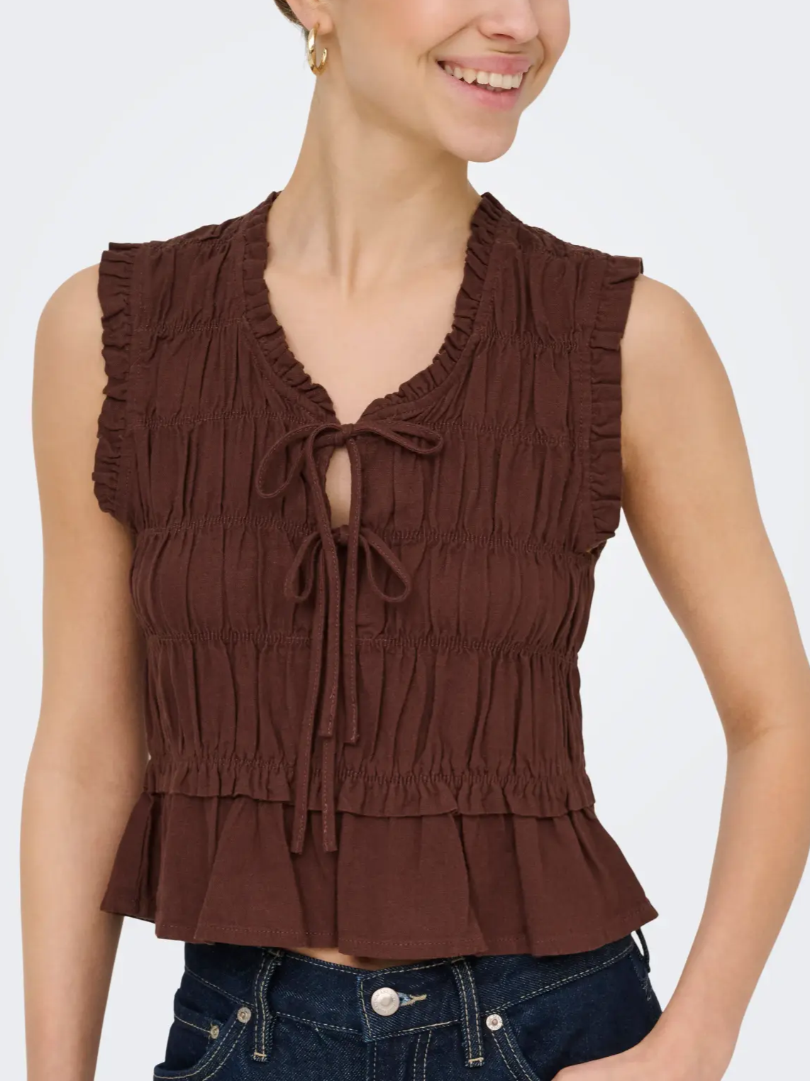 ONLY Linen Sleeveless Frill Top