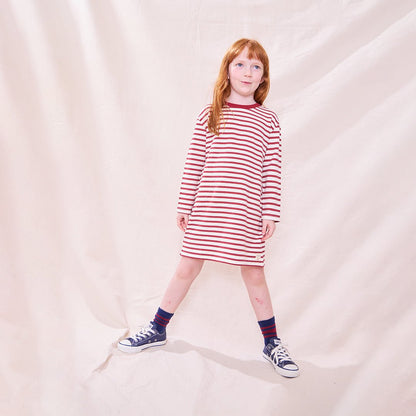 Hopscotch Long Sleeve Dress - Dark Red Stripe
