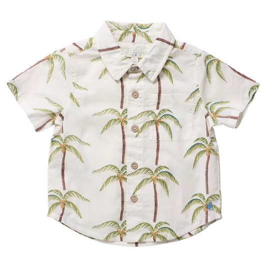 Boys Jack Shirt - Cream Palm Trees