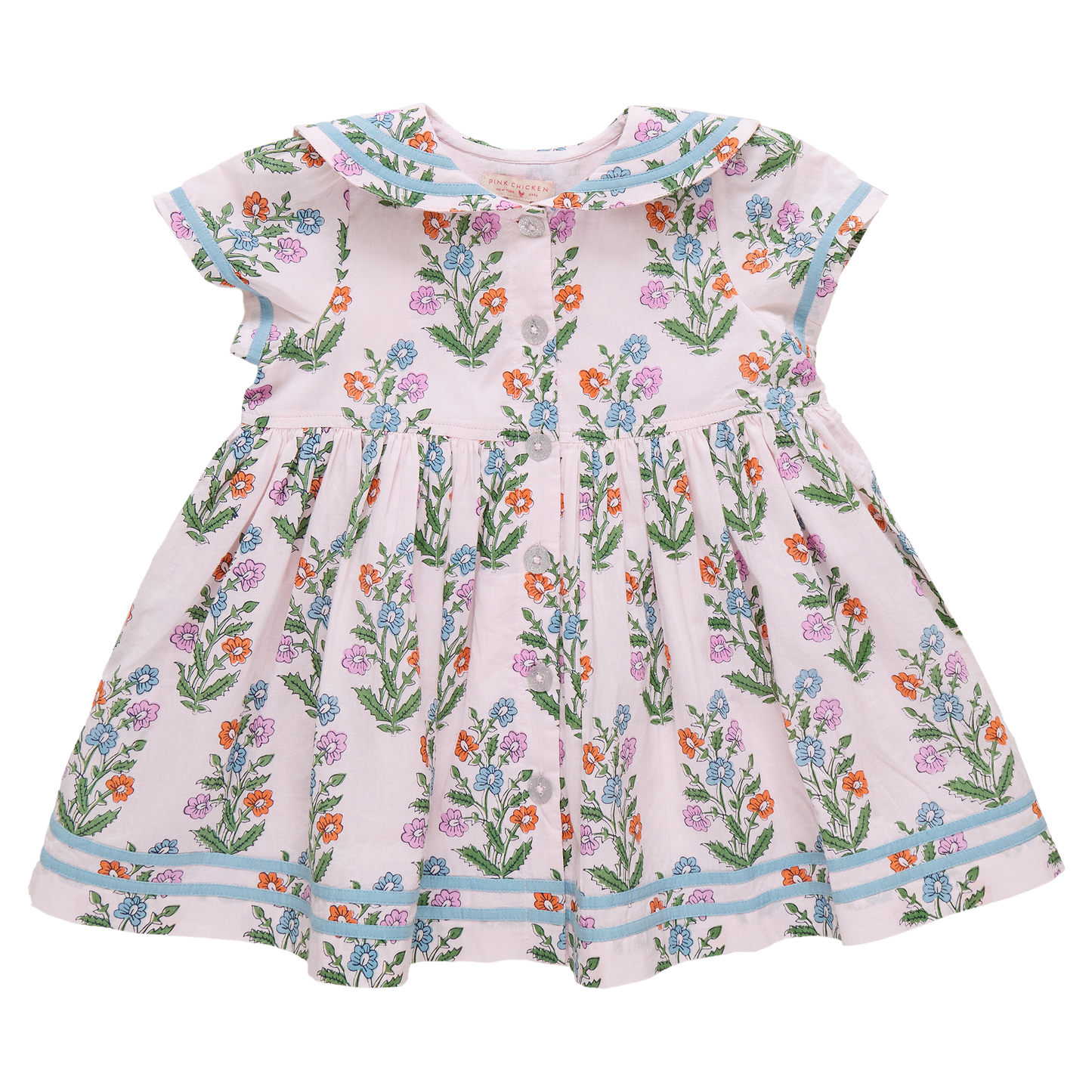 Girls Elowen Dress - Pink Dewdrop Block Print