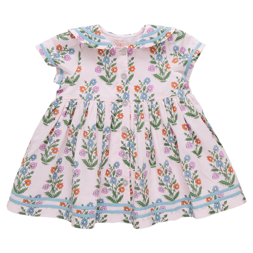 Girls Elowen Dress - Pink Dewdrop Block Print