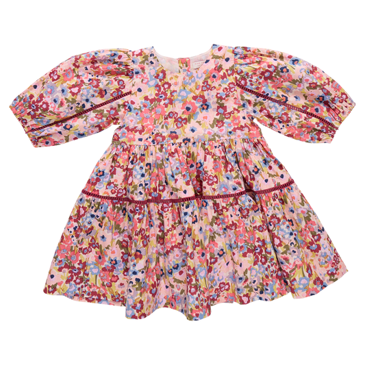 Girls Maribelle Dress - Burgundy Sketched Floral