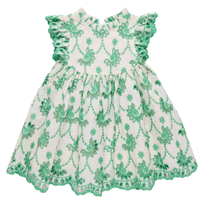 Girls Cynthia Dress - Kelly Green Eyelet