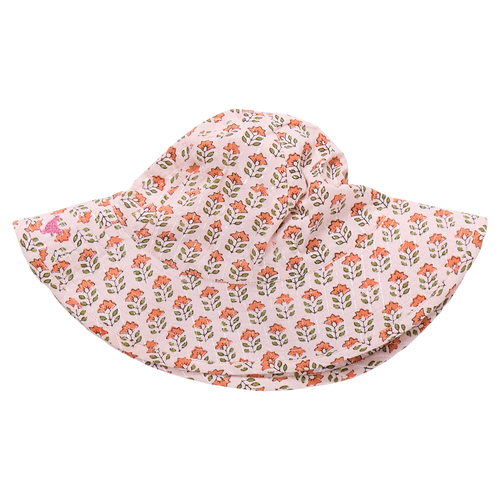 Baby Girls Sun Hat - Pink Prairie Block Print