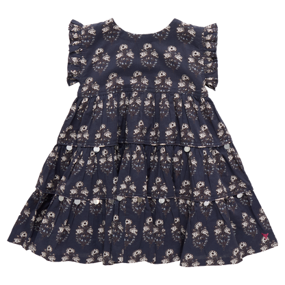 Girls Peachy Dress - Navy Strawflower