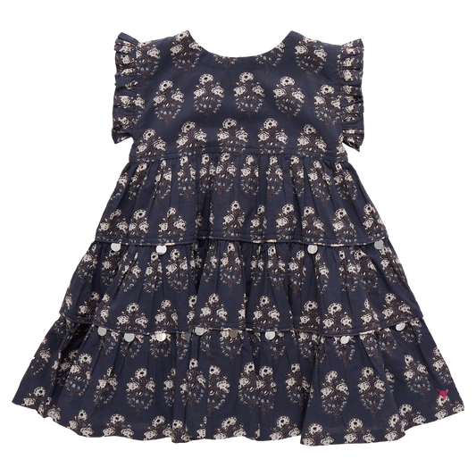 Girls Peachy Dress - Navy Strawflower