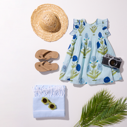 Girls Jaipur Dress - Light Blue Dandelion