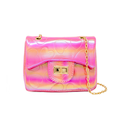 Shiny Dotted Heart Classic Handbag - Hot Pink
