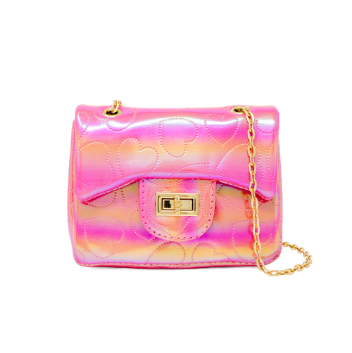 Shiny Dotted Heart Classic Handbag - Hot Pink
