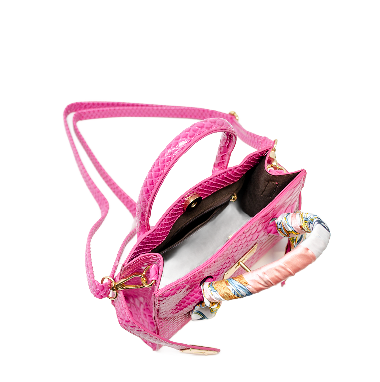 Crocodile Scarf Handbag - Hot Pink