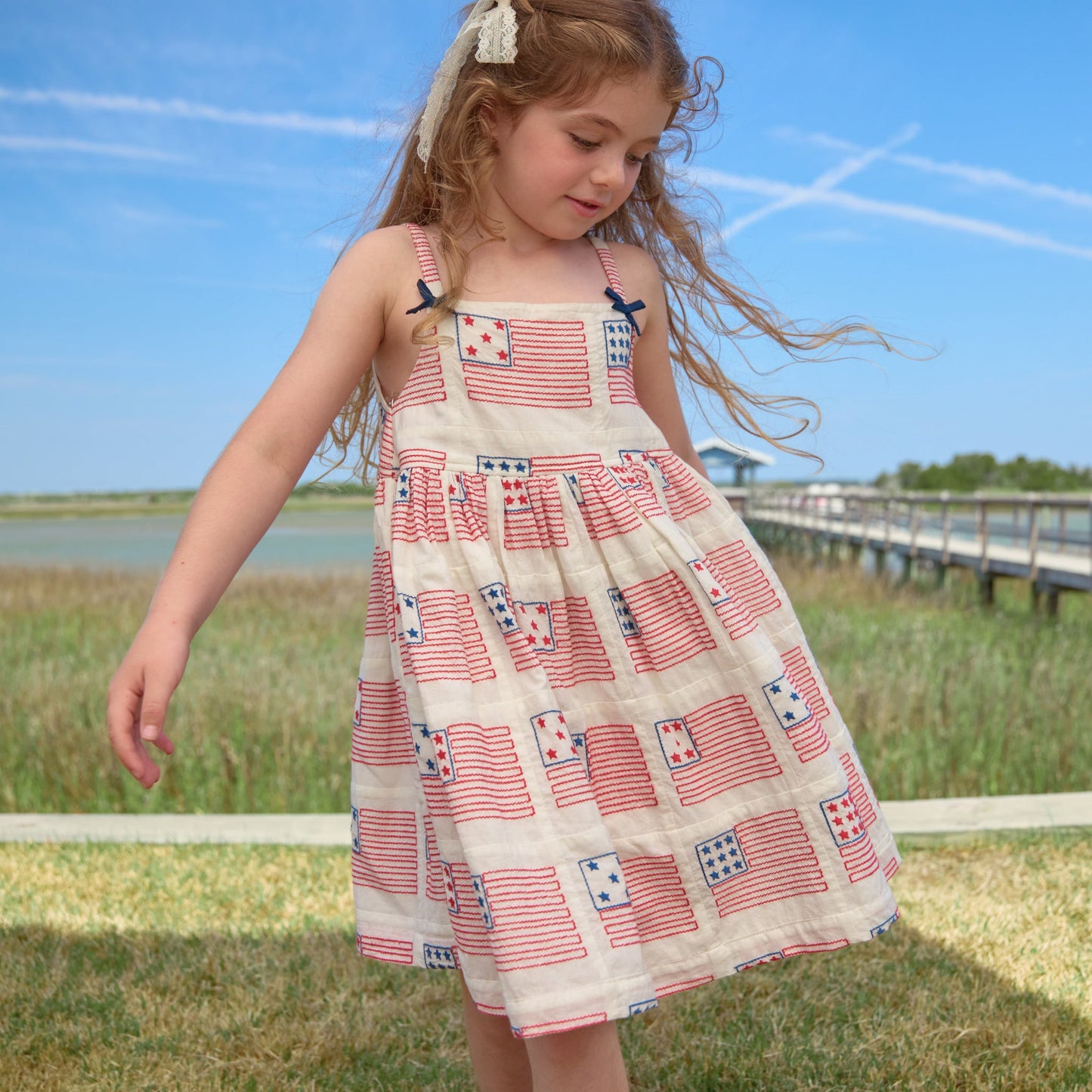 Girls Tia Dress - flag embroidery