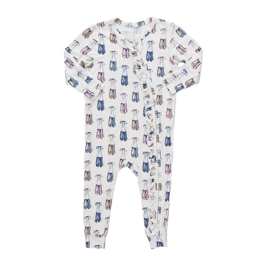 Baby Girls Ruffle Bamboo Romper - Ballet Slippers