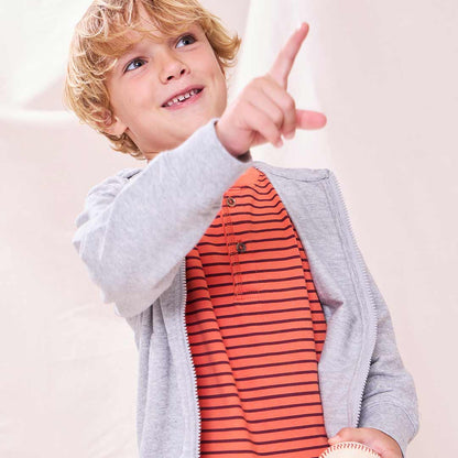 Scout Long Sleeve Henley - Orange Mini Stripe
