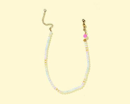 Maggie Beaded Necklace - White Opals + Multi-Colored
