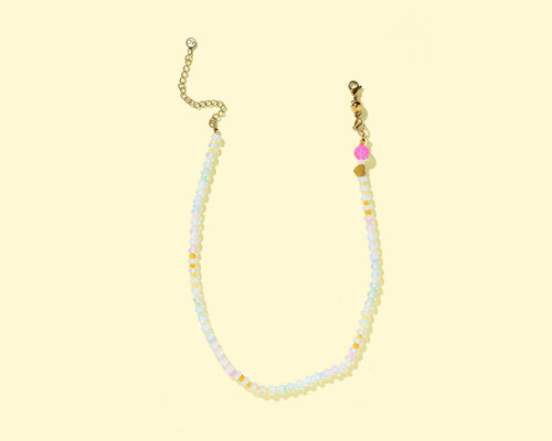 Maggie Beaded Necklace - White Opals + Multi-Colored