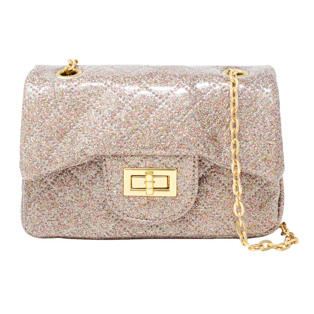 Quilted Metallic Gold Clasp Bag - Rainbow