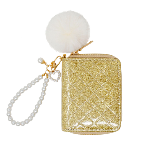 Quilted Pearl Strap Wallet - Gold