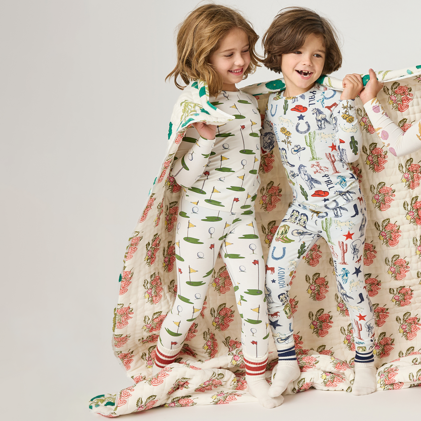 Kids Bamboo PJ Set - Cream Golf Tournament